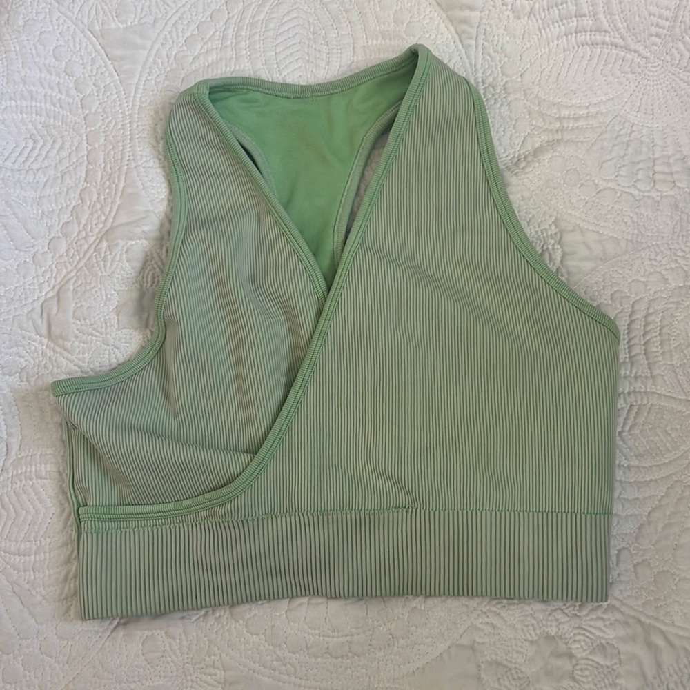 Bright green ribbed sports bra